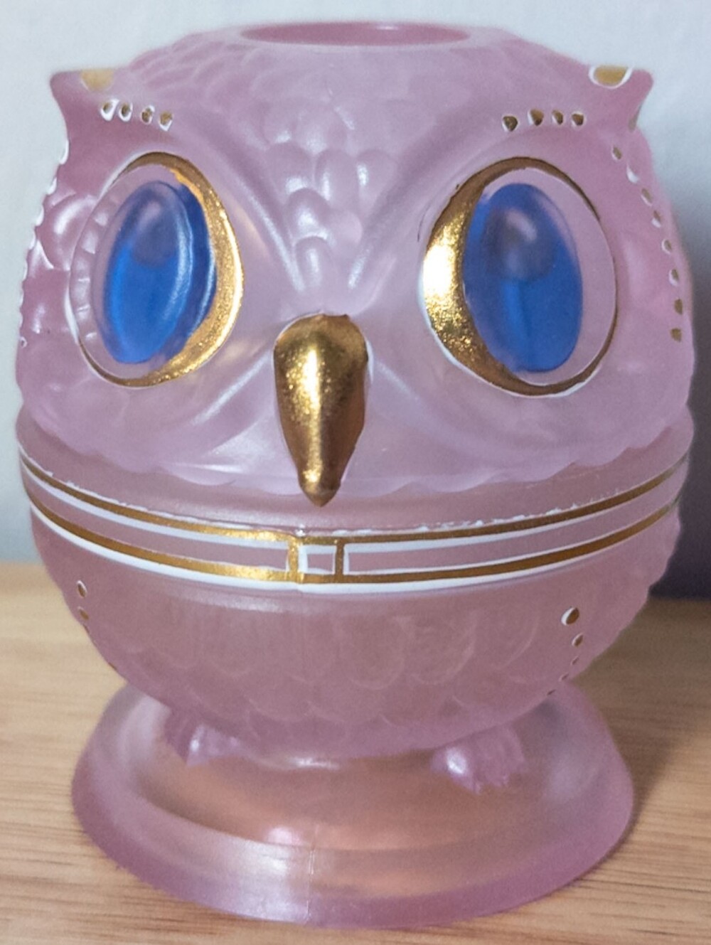 Fenton Owl Fairy Lamp Pink Glass Hand Painted Signed by Artist A.Russell